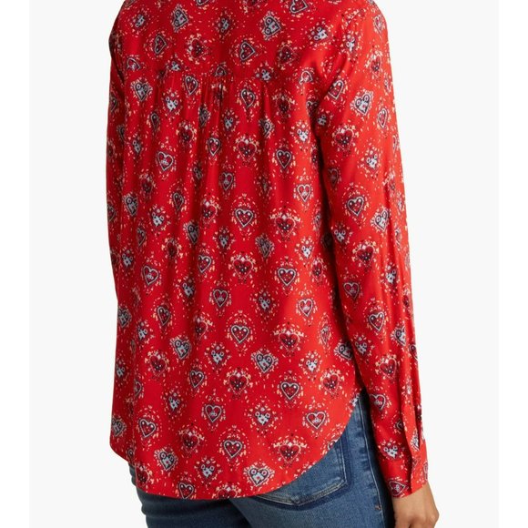 beachlunchlounge Red Heart Patterned Ashley Long Sleeve Button Up, Size S‎ - Picture 2 of 8